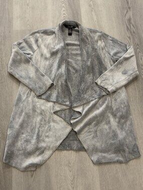 René Rofé Gray Plush Open Front Cardigan Sleepwear Size L Fuzzy Fleece Drape